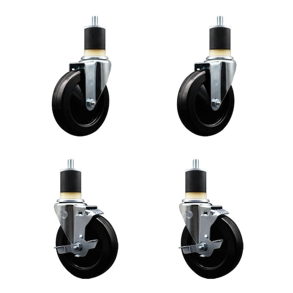 Service Caster 5'' Hard Rubber Wheel Swivel 1-7/8'' Expand Stem Caster Set 2 Brakes, 4PK SCC-EX20S514-HRS-2-TLB-2-178 - main